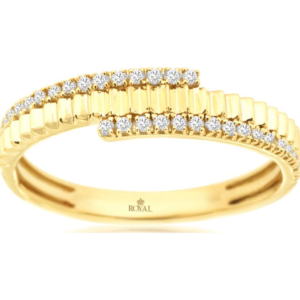 14K Yellow Gold Curved Diamond Wedding Band with Round Diamonds - 0.18 Carat Total Diamond Weight - Royal Jewelry