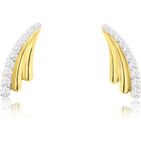 14K Yellow Gold Curved Free-Form Earrings with Pavé-Set Round Diamonds - 0.26 Carat Total Diamond Weight - Royal Jewelry