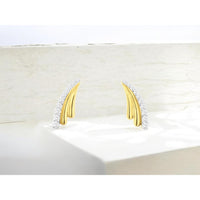 14K Yellow Gold Curved Free-Form Earrings with Pavé-Set Round Diamonds - 0.26 Carat Total Diamond Weight - Royal Jewelry