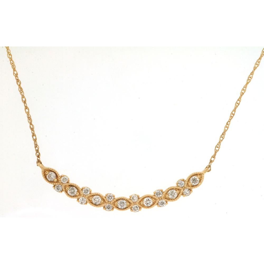 14K Yellow Gold Curved Marquise and Round Diamond Necklace - 0.21 Carat Total Diamond Weight - Royal Jewelry