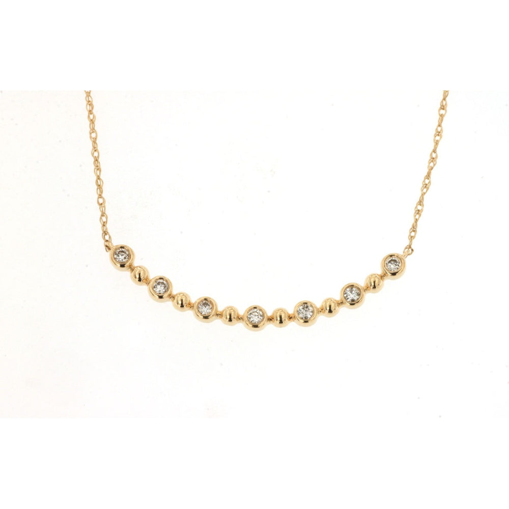 14K Yellow Gold Curved Station Bar Necklace with Bezel-Set Round Diamonds - 0.10 Carat Total Diamond Weight - Royal Jewelry