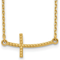 14K Yellow Gold Curved Textured Sideways Cross Necklace - 19 Inches by 0