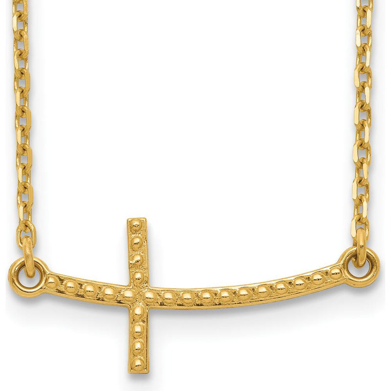 14K Yellow Gold Curved Textured Sideways Cross Necklace - 19 Inches by 0