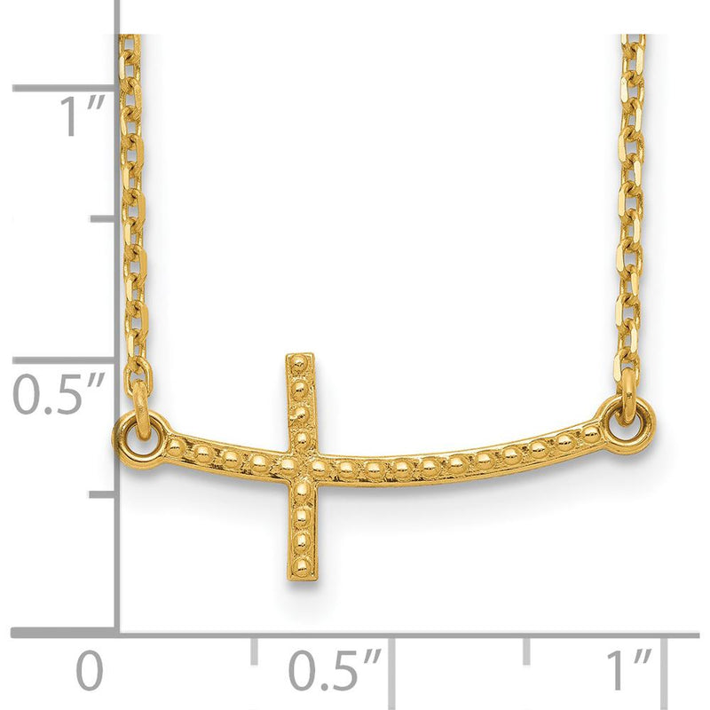 14K Yellow Gold Curved Textured Sideways Cross Necklace - 19 Inches by 0