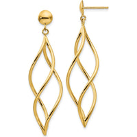 14K Yellow Gold Curved Tube Drop Dangle Earrings - 51mm Length by Oro Pregiato