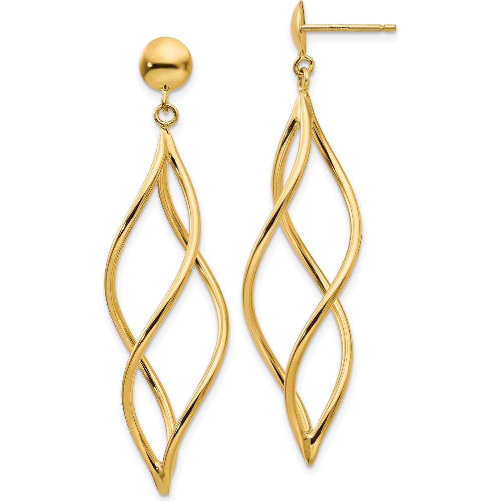 14K Yellow Gold Curved Tube Drop Dangle Earrings - 51mm Length by Oro Pregiato