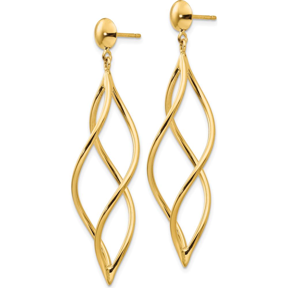 14K Yellow Gold Curved Tube Drop Dangle Earrings - 51mm Length by Oro Pregiato