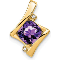 14K Yellow Gold Cushion Amethyst and Diamond Chain Slide Pendant - 1.25 Carat Amethyst, 0.01 Carat Diamond by Lumare Gioia