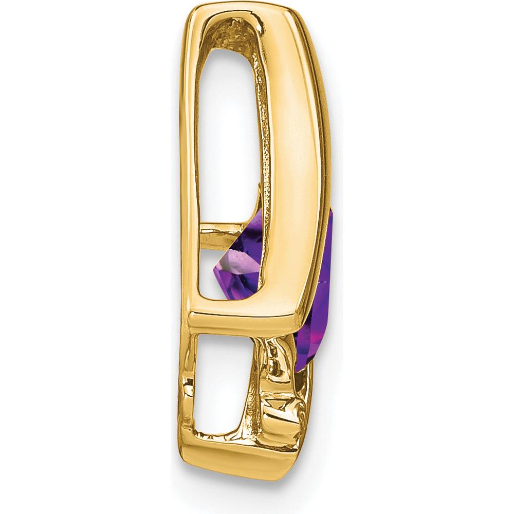 14K Yellow Gold Cushion Amethyst and Diamond Chain Slide Pendant - 1.25 Carat Amethyst, 0.01 Carat Diamond by Lumare Gioia
