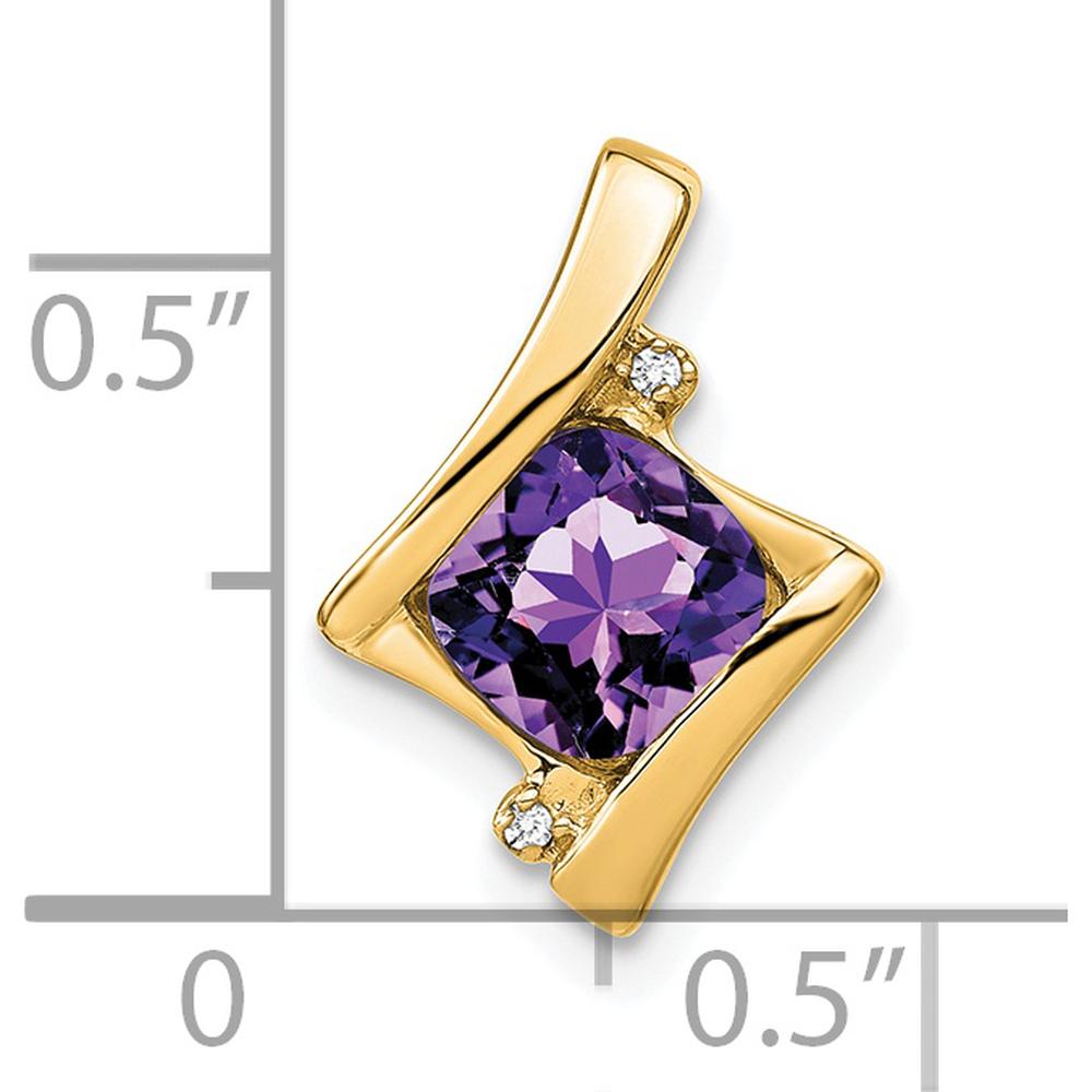 14K Yellow Gold Cushion Amethyst and Diamond Chain Slide Pendant - 1.25 Carat Amethyst, 0.01 Carat Diamond by Lumare Gioia