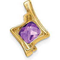 14K Yellow Gold Cushion Amethyst and Diamond Chain Slide Pendant - 1.25 Carat Amethyst, 0.01 Carat Diamond by Lumare Gioia
