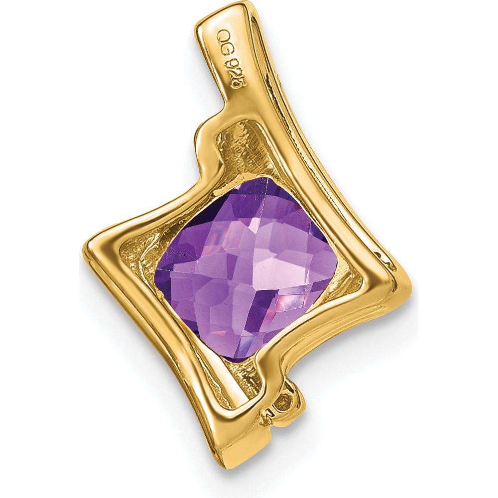 14K Yellow Gold Cushion Amethyst and Diamond Chain Slide Pendant - 1.25 Carat Amethyst, 0.01 Carat Diamond by Lumare Gioia