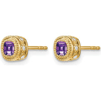 14K Yellow Gold Cushion Amethyst and Diamond Earrings - 0.33 Carat Total Amethyst Weight, 0.02 Carat Total Diamond Weight by Monteluci Fine Jewelry