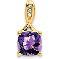 14K Yellow Gold Cushion Amethyst and Diamond Pendant - 2.008 Carat Total Gemstone Weight by Lumare Gioia