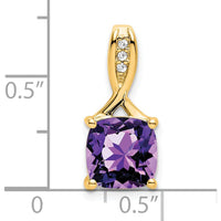 14K Yellow Gold Cushion Amethyst and Diamond Pendant - 2.008 Carat Total Gemstone Weight by Lumare Gioia