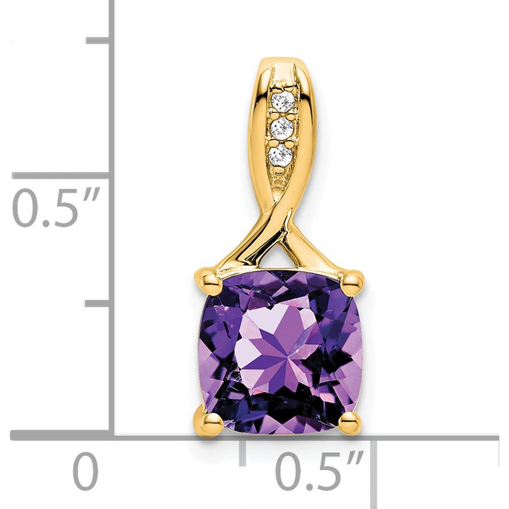 14K Yellow Gold Cushion Amethyst and Diamond Pendant - 2.008 Carat Total Gemstone Weight by Lumare Gioia