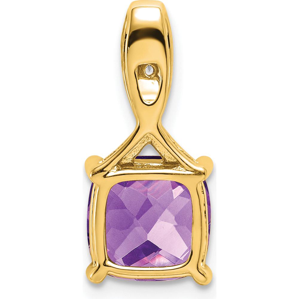 14K Yellow Gold Cushion Amethyst and Diamond Pendant - 2.008 Carat Total Gemstone Weight by Lumare Gioia