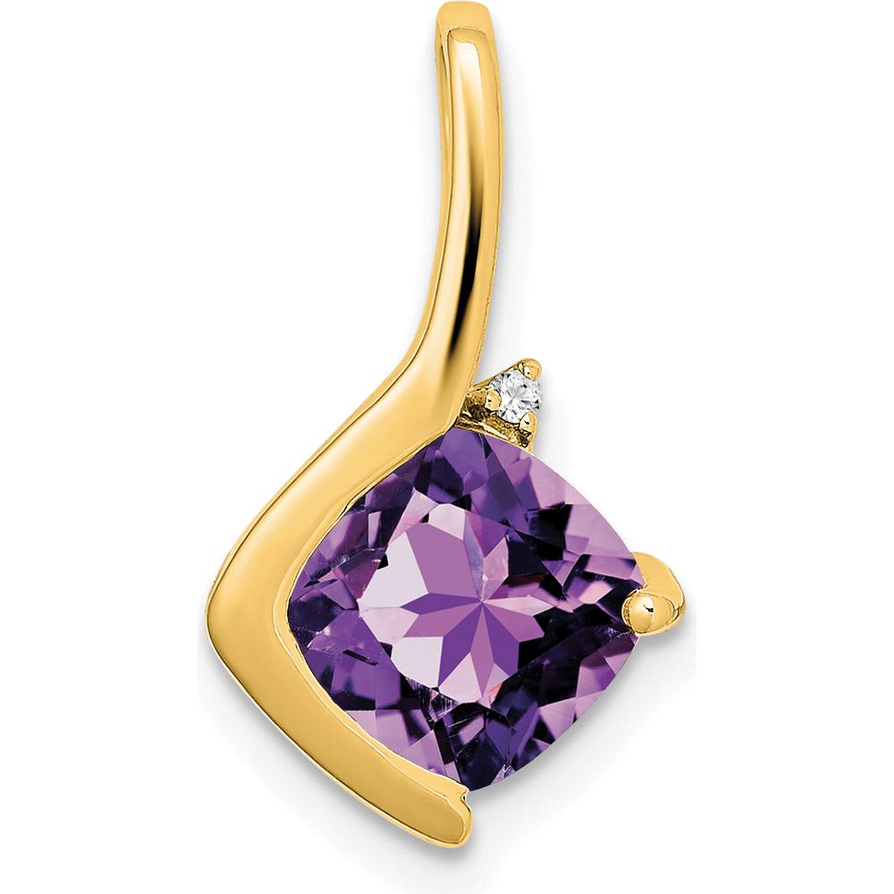 14K Yellow Gold Cushion Amethyst and Round Diamond Pendant - 2 Carat Amethyst, 0.008 Carat Diamond by Lumare Gioia