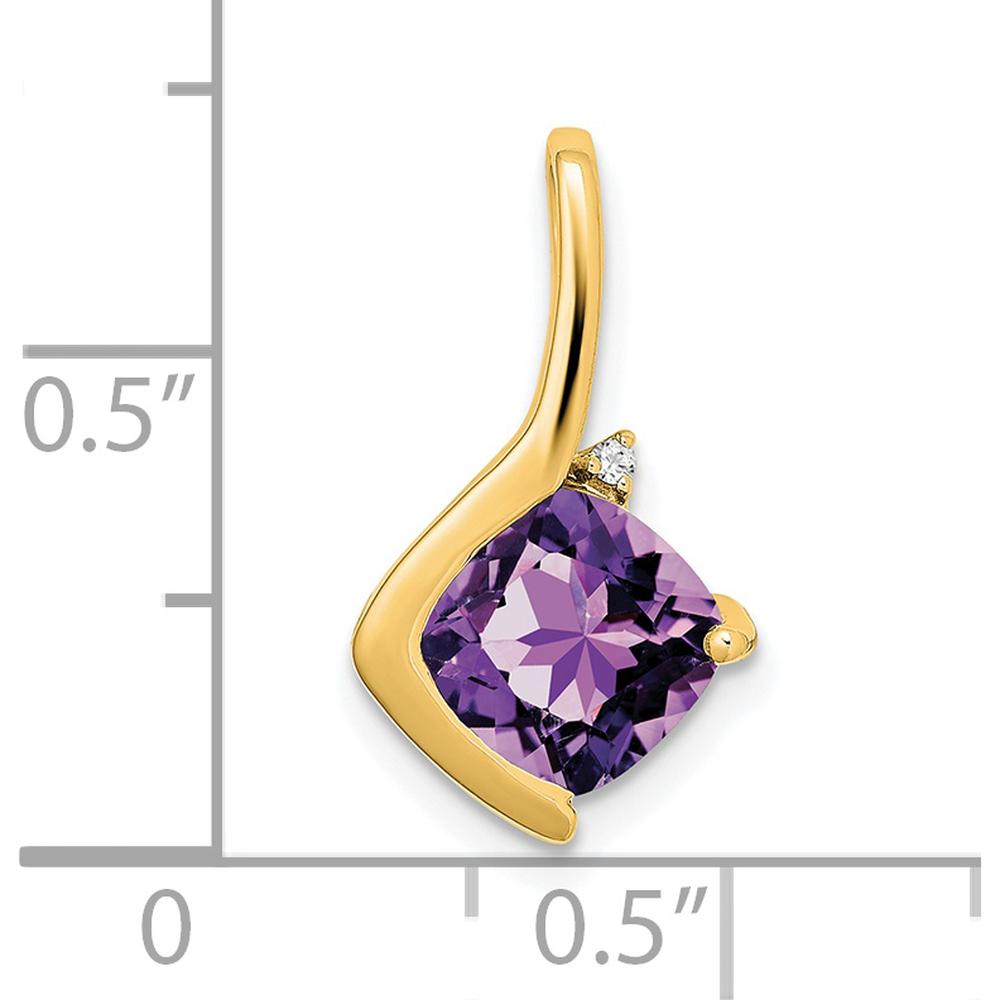 14K Yellow Gold Cushion Amethyst and Round Diamond Pendant - 2 Carat Amethyst, 0.008 Carat Diamond by Lumare Gioia