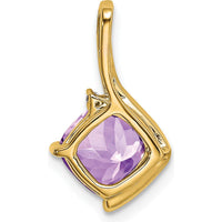 14K Yellow Gold Cushion Amethyst and Round Diamond Pendant - 2 Carat Amethyst, 0.008 Carat Diamond by Lumare Gioia