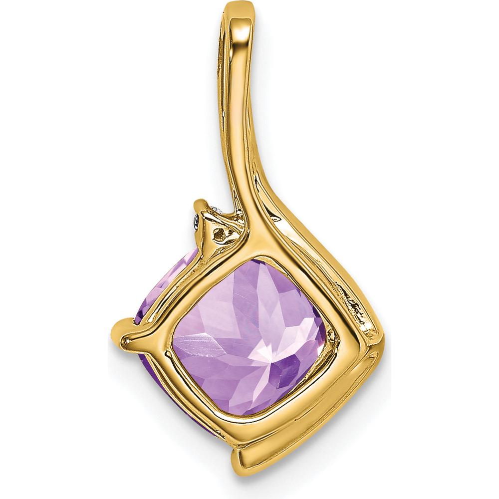 14K Yellow Gold Cushion Amethyst and Round Diamond Pendant - 2 Carat Amethyst, 0.008 Carat Diamond by Lumare Gioia