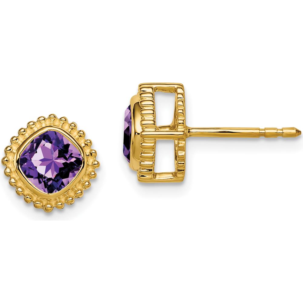 14K Yellow Gold Cushion Amethyst Earrings - 0.4 Carat Total Amethyst Weight by Monteluci Fine Jewelry