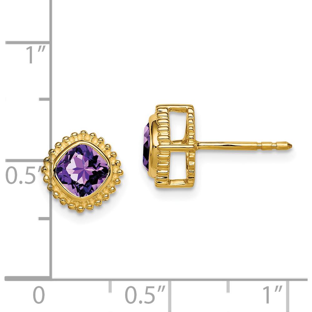 14K Yellow Gold Cushion Amethyst Earrings - 0.4 Carat Total Amethyst Weight by Monteluci Fine Jewelry