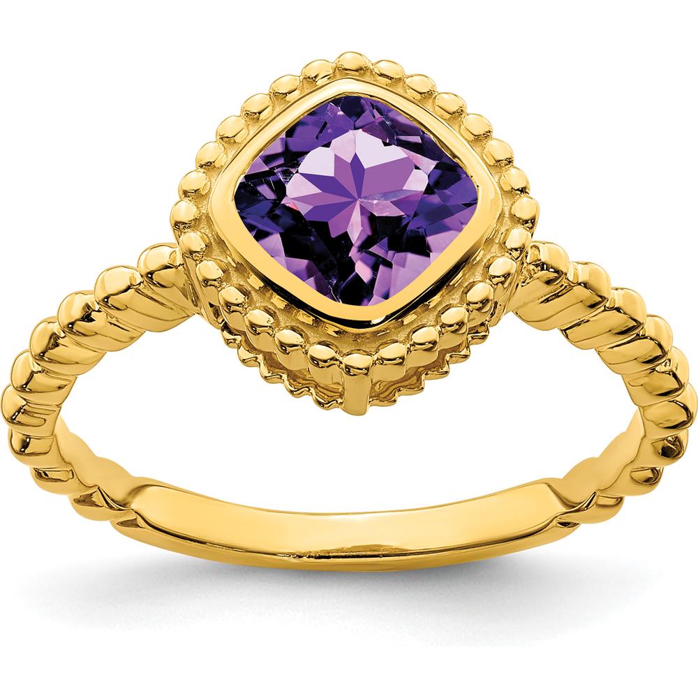 14K Yellow Gold Cushion Amethyst Ring - 1.2 Carat Natural Amethyst by 0