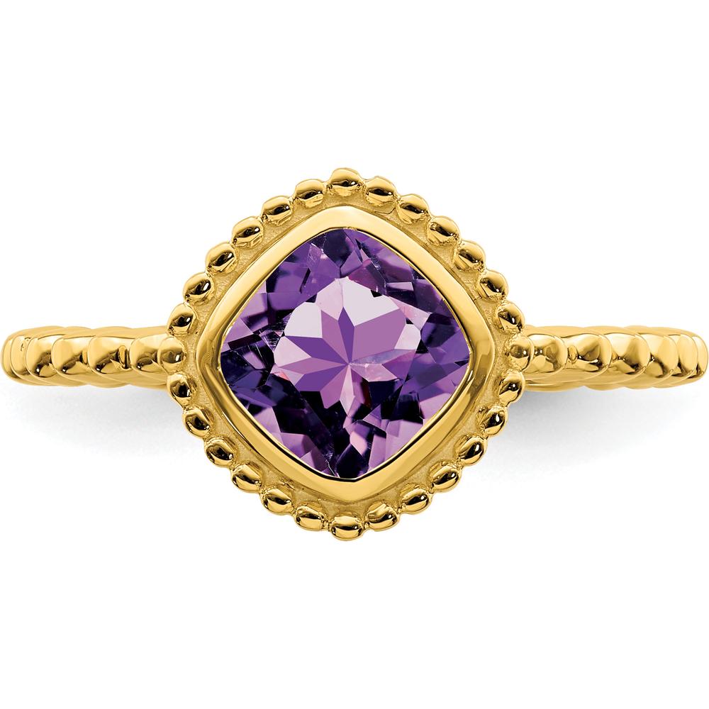 14K Yellow Gold Cushion Amethyst Ring - 1.2 Carat Natural Amethyst by 0