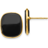 14K Yellow Gold Cushion Black Onyx Stud Earrings - Polished Bezel Set, 17mm by Oro Pregiato