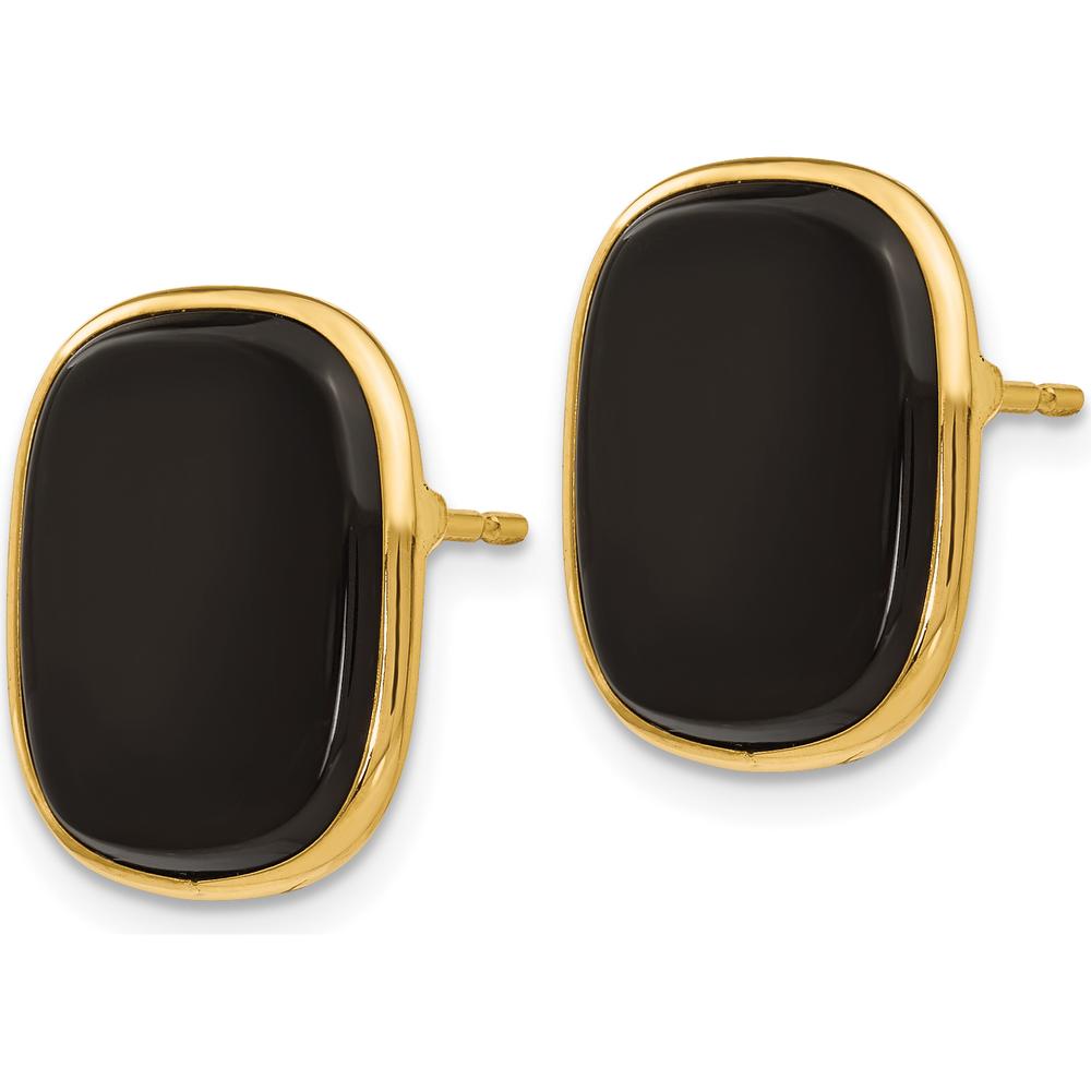 14K Yellow Gold Cushion Black Onyx Stud Earrings - Polished Bezel Set, 17mm by Oro Pregiato