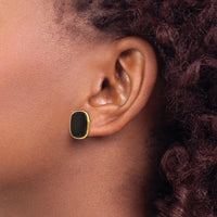 14K Yellow Gold Cushion Black Onyx Stud Earrings - Polished Bezel Set, 17mm by Oro Pregiato