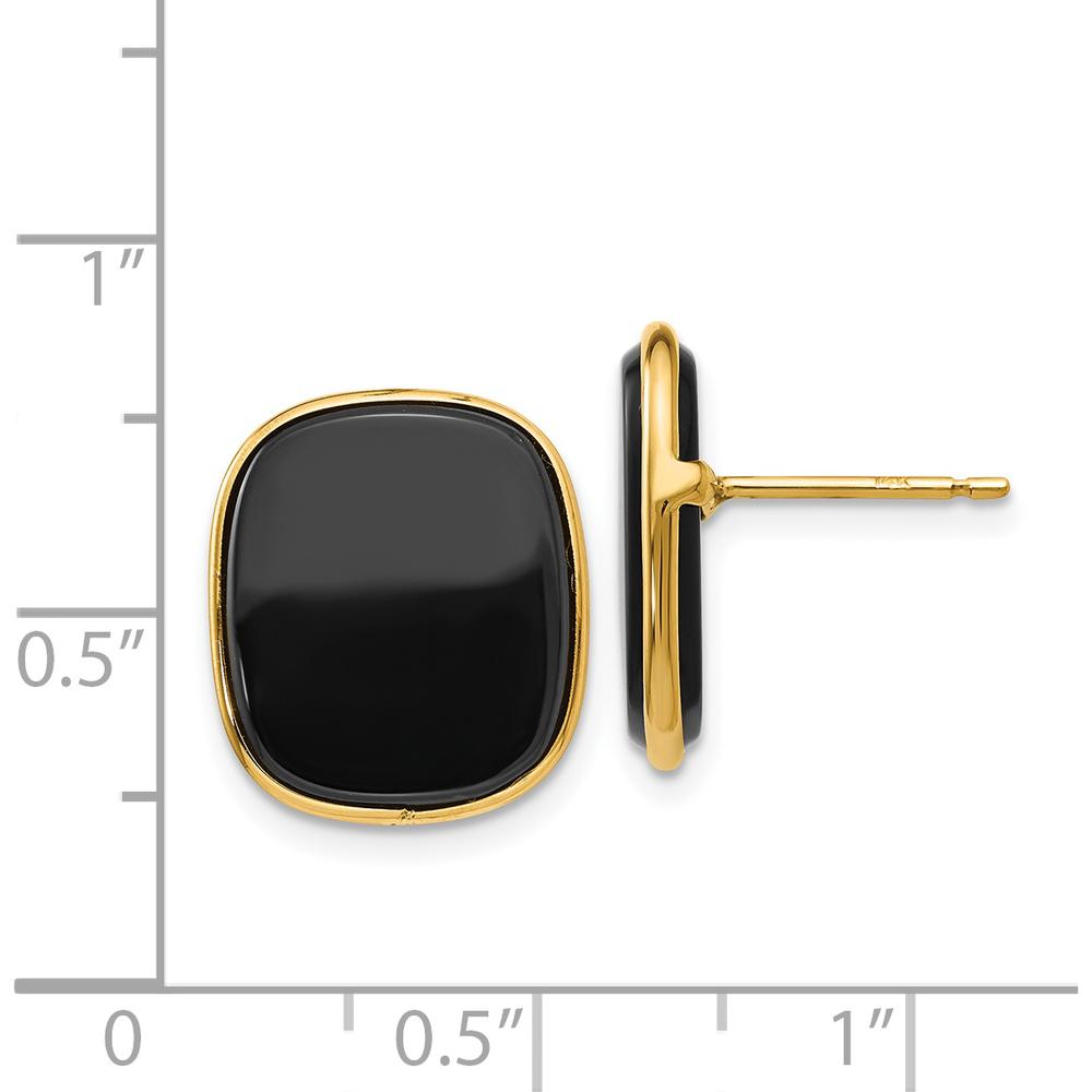 14K Yellow Gold Cushion Black Onyx Stud Earrings - Polished Bezel Set, 17mm by Oro Pregiato