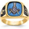 14K Yellow Gold Cushion Blue Spinel Masonic Ring with Antiqued Enamel Detailing by Monteluci Fine Jewelry