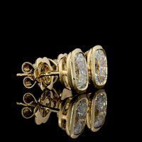 14K Yellow Gold Cushion Brilliant Bezel Set Lab Diamond Stud Earrings - 2.04 Carat Total Weight, D VVS2 IGI Certified - Covaloro Fine Jewelry