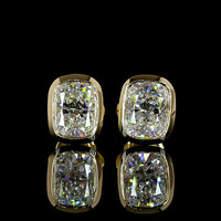 14K Yellow Gold Cushion Brilliant Bezel Set Lab Diamond Stud Earrings - 2.04 Carat Total Weight, D VVS2 IGI Certified - Covaloro Fine Jewelry