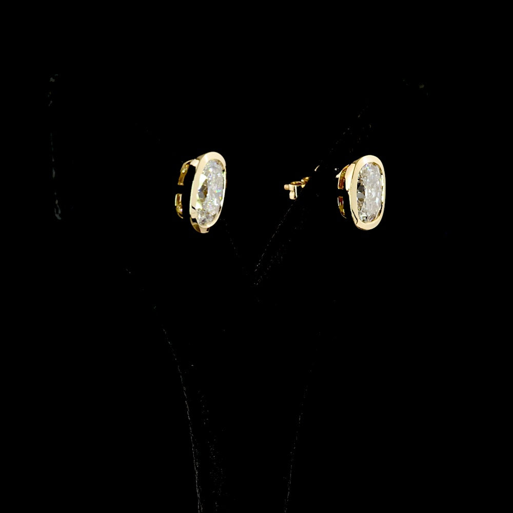14K Yellow Gold Cushion Brilliant Bezel Set Lab Diamond Stud Earrings - 4.09 Carat Total Weight, D VVS2 IGI Certified - Covaloro Fine Jewelry
