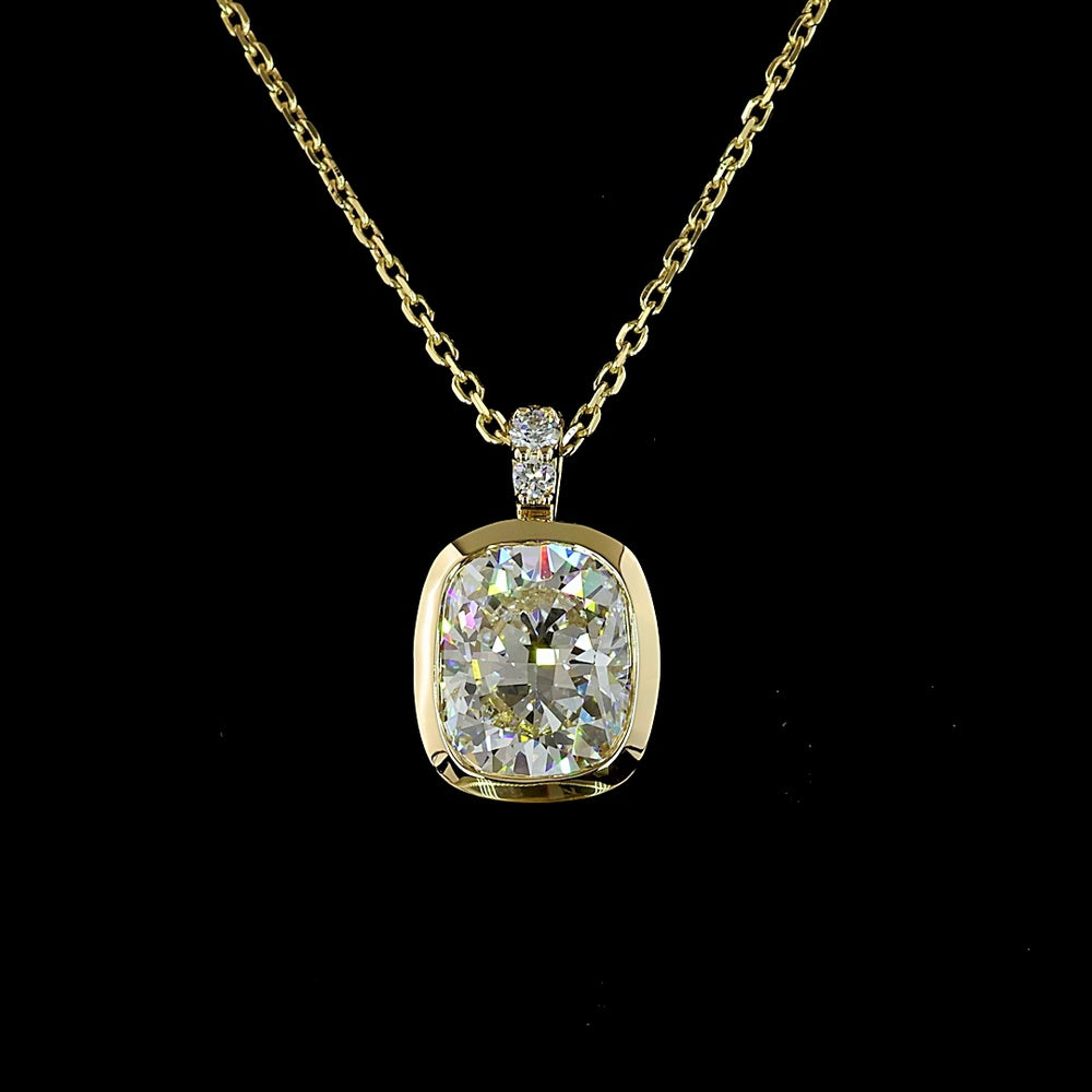 14K Yellow Gold Cushion Brilliant Bezel Set Pendant with F VS1 Lab Diamonds - 2.26 Carat Total Weight - Covaloro Fine Jewelry