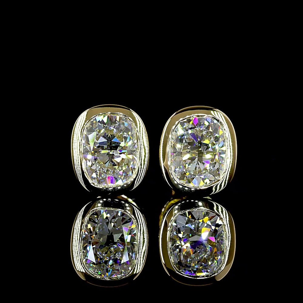 14K Yellow Gold Cushion Brilliant Cut Bezel Set Lab Diamond Stud Earrings - 1.50 Carats Total Diamond Weight - Covaloro Fine Jewelry