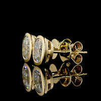 14K Yellow Gold Cushion Brilliant Cut Bezel Set Lab Diamond Stud Earrings - 1.50 Carats Total Diamond Weight - Covaloro Fine Jewelry