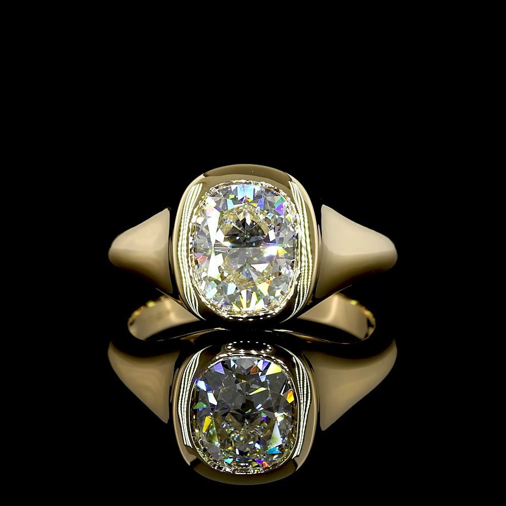 14K Yellow Gold Cushion Brilliant Cut Bezel Set Solitaire Ring - 2.11 Carat Lab Diamond, E VVS2 GIA Certified - Covaloro Fine Jewelry