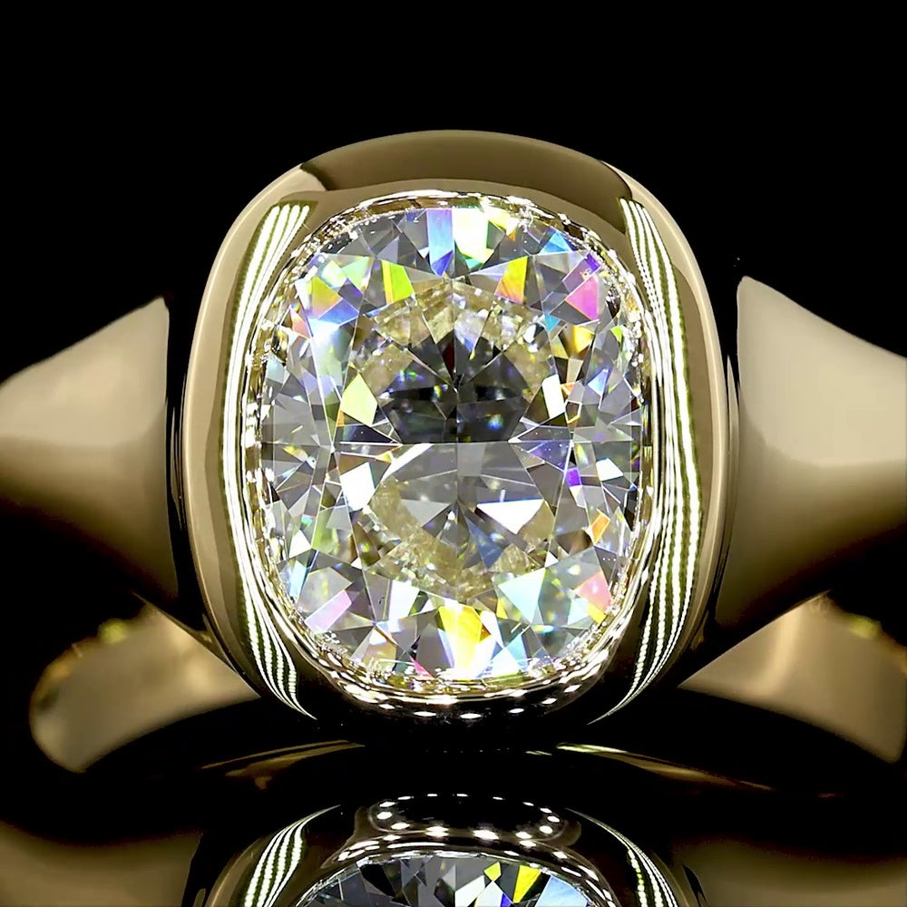 14K Yellow Gold Cushion Brilliant Cut Bezel Set Solitaire Ring - 2.11 Carat Lab Diamond, E VVS2 GIA Certified - Covaloro Fine Jewelry