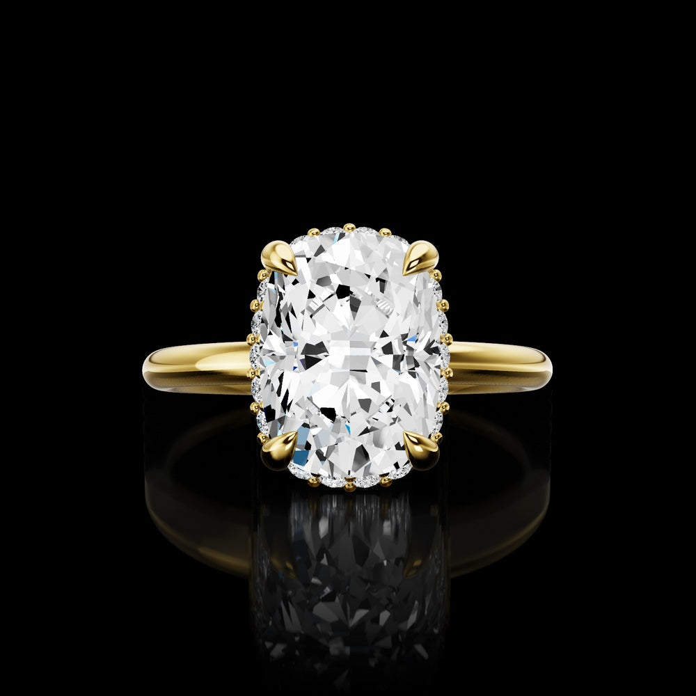14K Yellow Gold Cushion Brilliant Cut Halo Ring with F VS1 Lab Diamond Center and E VS1 Accents - 2.87 Total Carat Weight - Covaloro Fine Jewelry