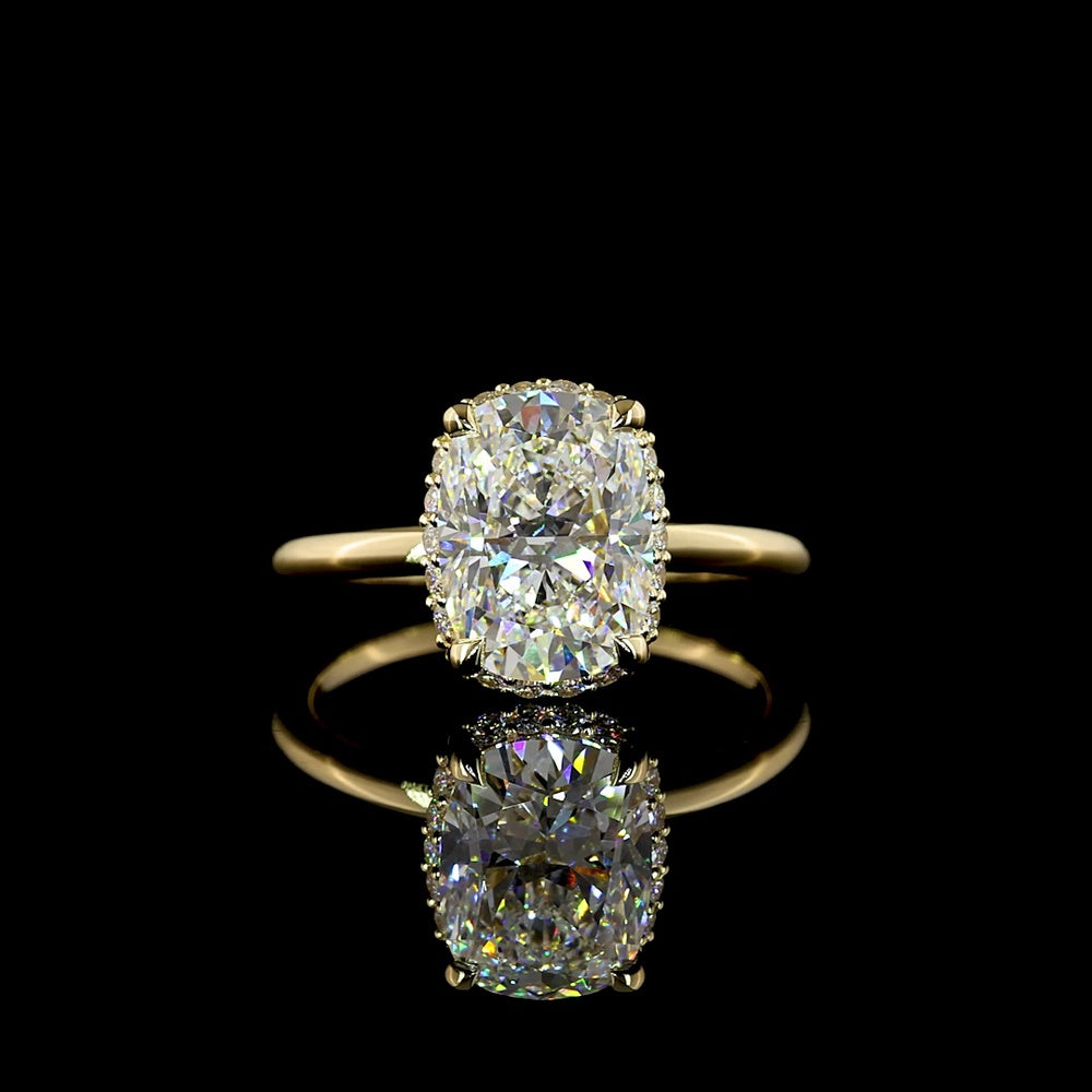 14K Yellow Gold Cushion Brilliant Cut Hidden Halo Ring - 2.72 Carat Center Lab Diamond D VVS2 with 0.18 Carat Accent Diamonds - Total 2.90 Carats IGI Certified - Covaloro Fine Jewelry