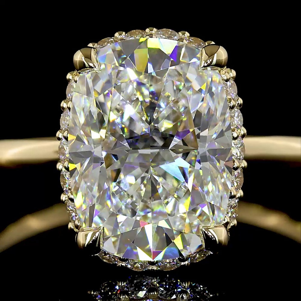 14K Yellow Gold Cushion Brilliant Cut Hidden Halo Ring - 2.72 Carat Center Lab Diamond D VVS2 with 0.18 Carat Accent Diamonds - Total 2.90 Carats IGI Certified - Covaloro Fine Jewelry
