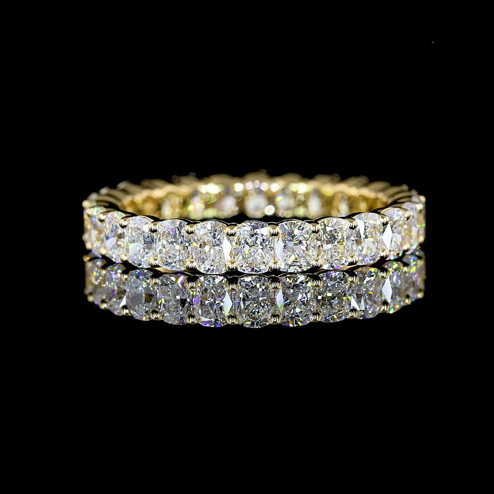 14K Yellow Gold Cushion Brilliant Cut Lab Diamond Eternity Band - 2.27 Carat Total Weight, E-F Color, VS1 Clarity, 26 Stones - Covaloro Fine Jewelry