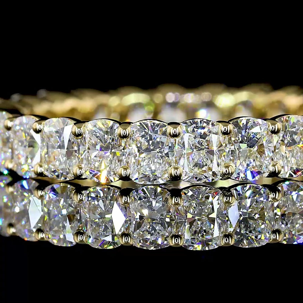 14K Yellow Gold Cushion Brilliant Cut Lab Diamond Eternity Band - 2.27 Carat Total Weight, E-F Color, VS1 Clarity, 26 Stones - Covaloro Fine Jewelry