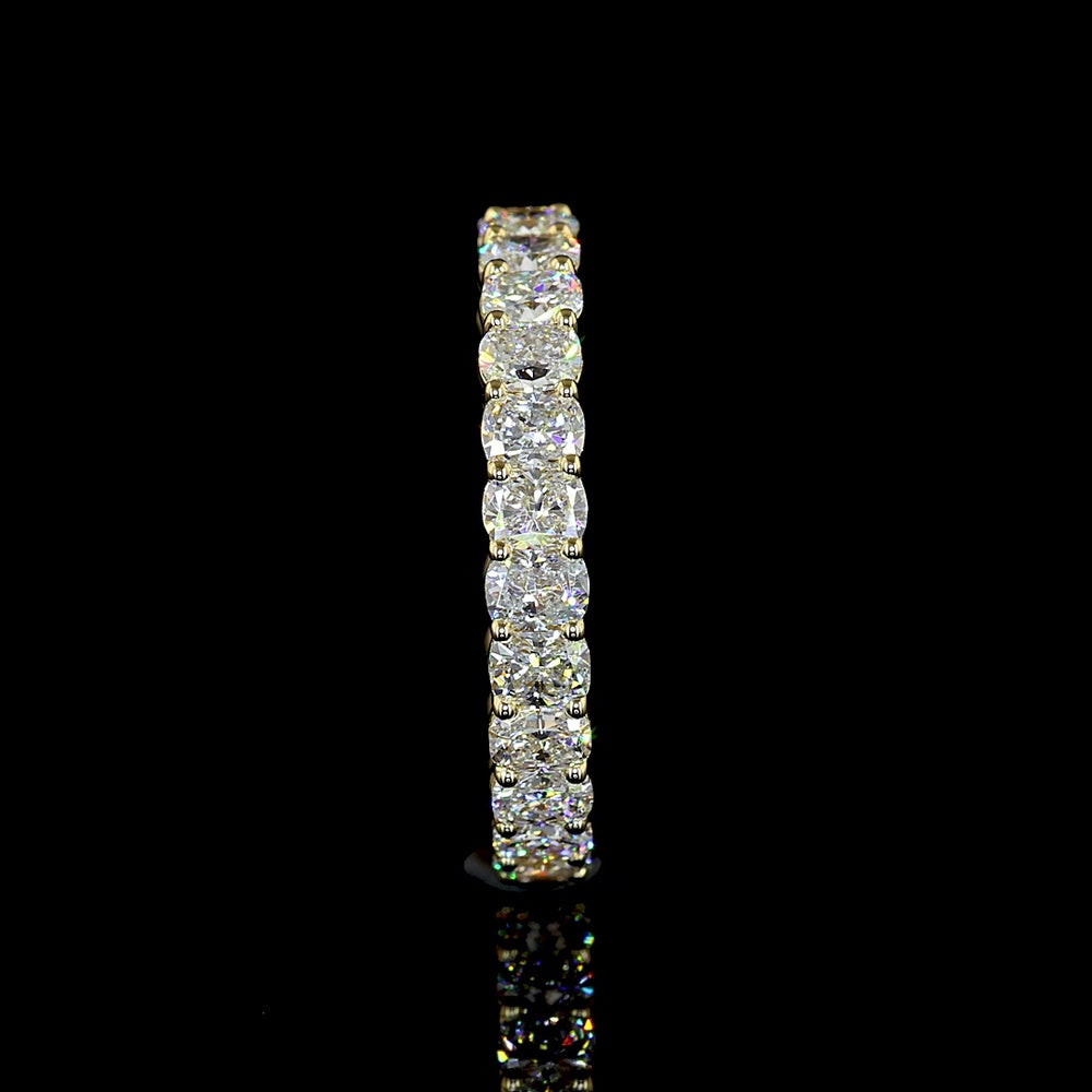 14K Yellow Gold Cushion Brilliant Cut Lab Diamond Eternity Band - 2.27 Carat Total Weight, E-F Color, VS1 Clarity, 26 Stones - Covaloro Fine Jewelry