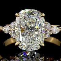 14K Yellow Gold Cushion Brilliant Cut Lab Diamond Ring with Marquise and Round Accents - 3.25 Carat Total Diamond Weight, IGI Certified - Covaloro Fine Jewelry
