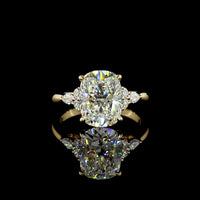 14K Yellow Gold Cushion Brilliant Cut Lab Diamond Ring with Marquise and Round Side Stones - 3.36 Carat Center, 3.6 Total Carat Weight - Covaloro Fine Jewelry
